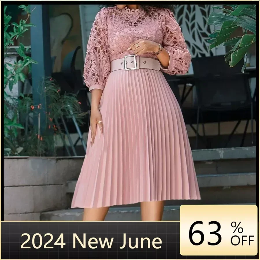 Женское кружевное элегантное вечернее платье с круглым вырезом трапециевидной