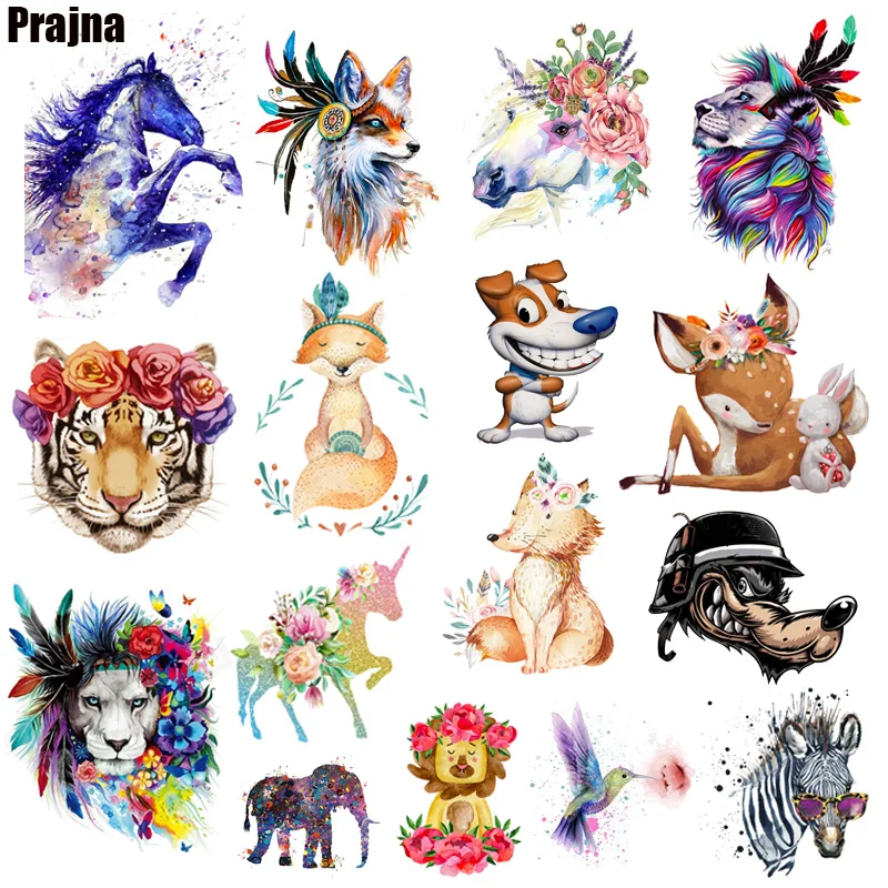 

Horse Tiger Lion Iron-On Transfer Patches For Clothing Animal Fox Unicorn Heat Thermal Transfer Clothes Ironing Stickers DIY