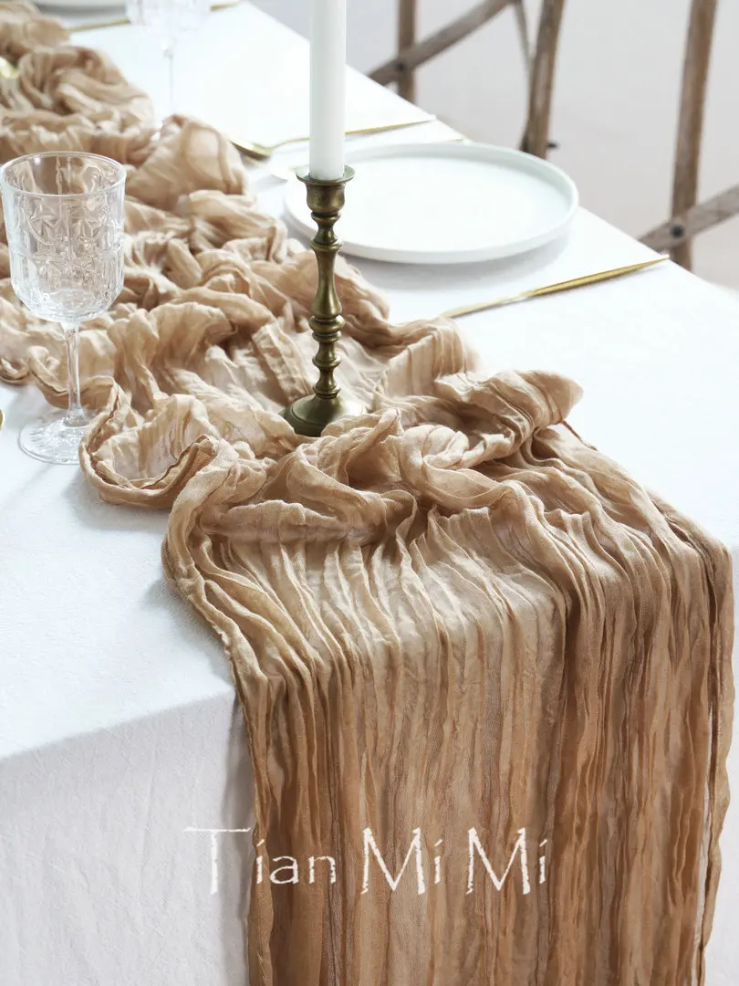 Полупрозрачная марлевая настольная дорожка коричневая для десертов обеденная