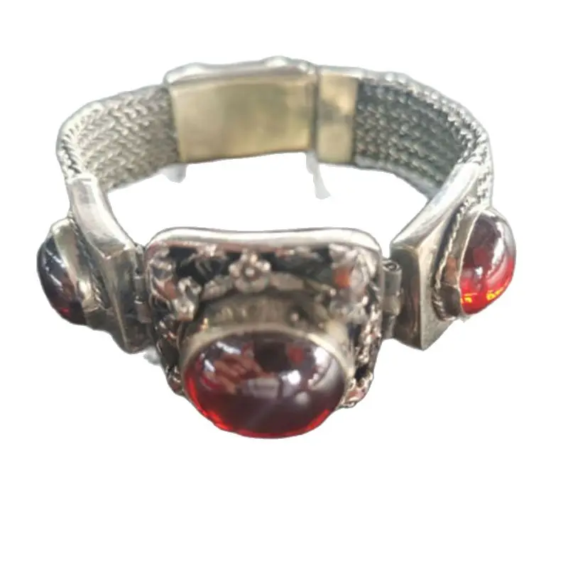 

Серебряный браслет-цепочка, старое ремесло из красного циркония, инкрустированное искусственными элементами из сельской местности
