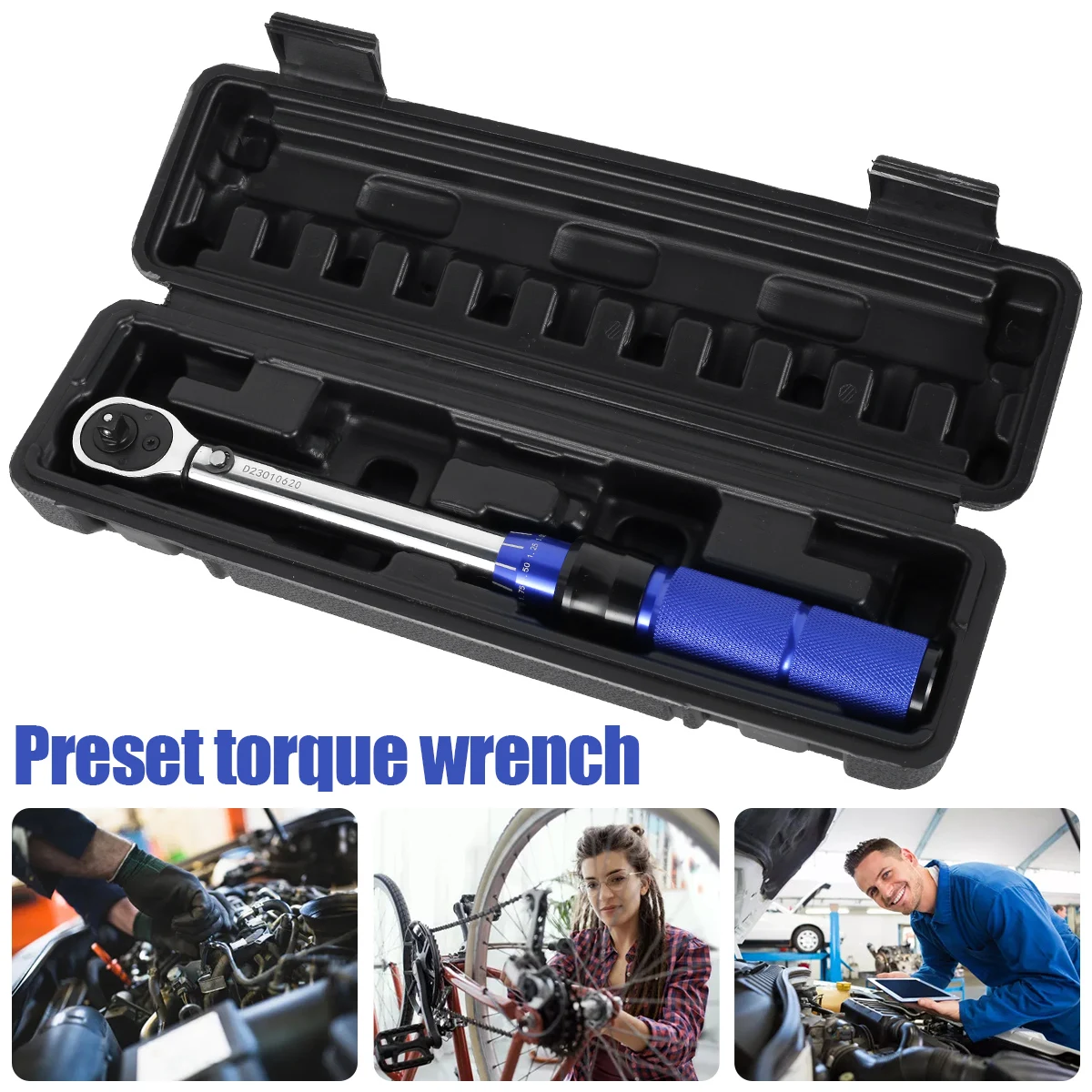 

1/4'' Torque Wrench 5-25N.m Drive Click Ratchet Socket Spanner Adjustable Preset Torque Hand Tool with Storage Box Durable