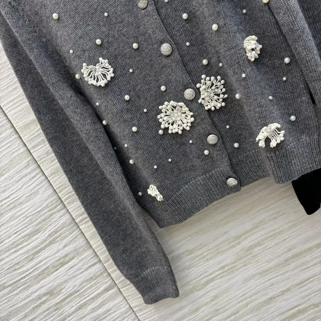 Высококачественный женский вязаный кардиган с круглым вырезом по