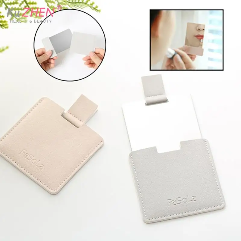 

Косметическое небьющееся зеркало для макияжа из нержавеющей стали, 1 шт., ударопрочное портативное карманное зеркало из искусственной кожи ...