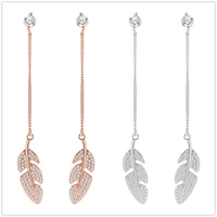 100s925 sterling silver feather rose gold zircon stud earrings womens fashion jewelry 2022 personality long earrings