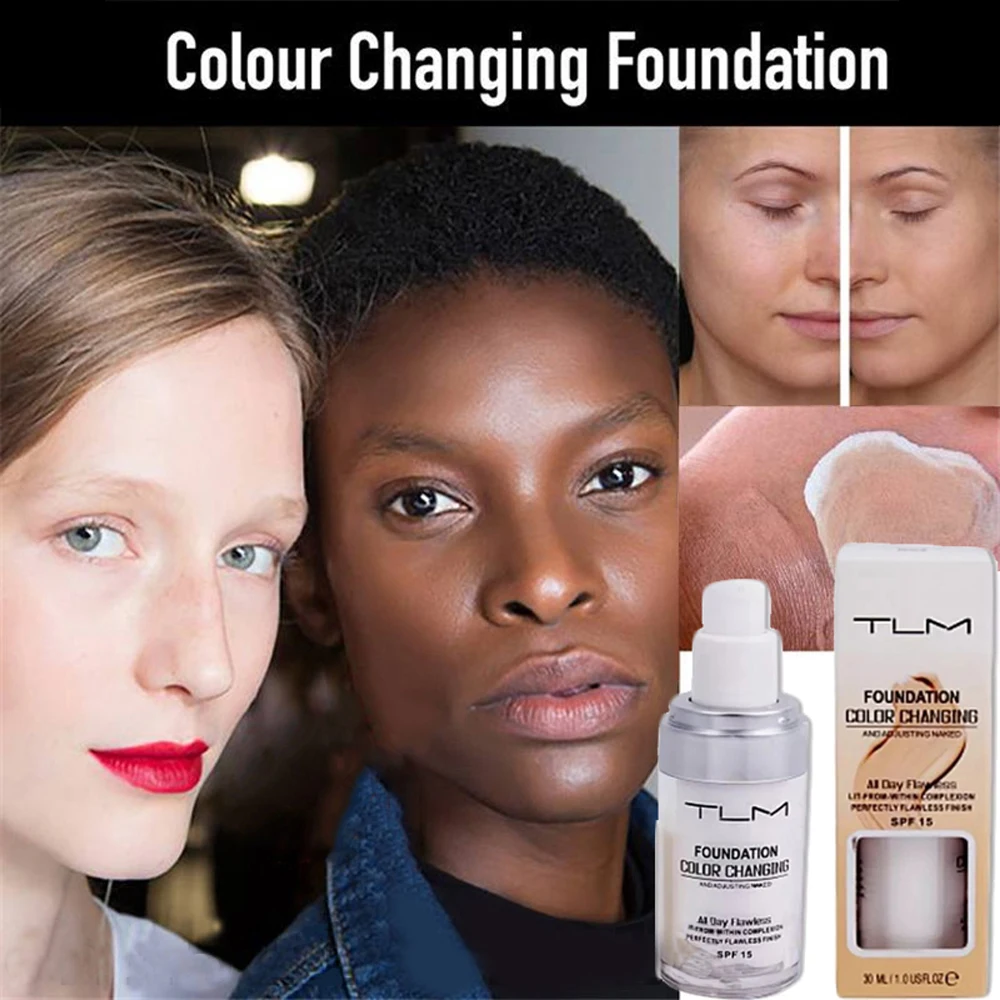 

30ml TLM Color Changing Liquid Foundation Face Makeup Base Warm Skin Tone Nude SPF 15 Face Moisturizing Full Cover Concealer