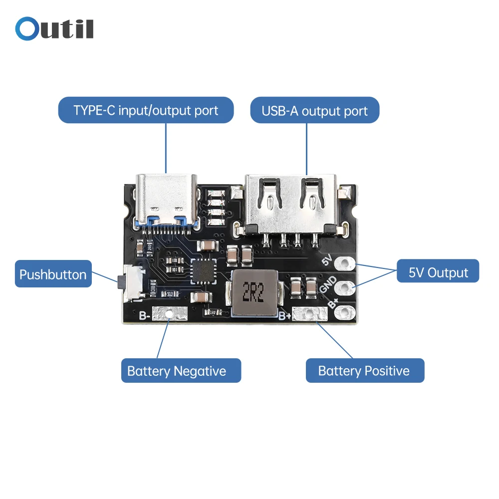 TYPE-C + USB 2.4A встроенный модуль зарядки 5 В одиночная литиевая батарея плата для