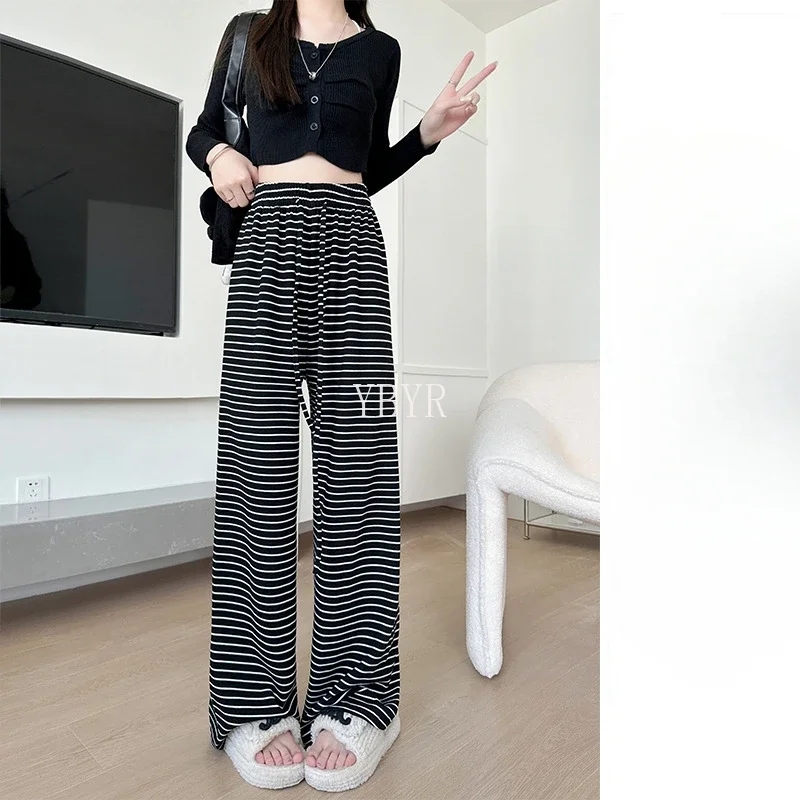 Мягкие полосатые брюки женские спортивные с широкими штанинами повседневные
