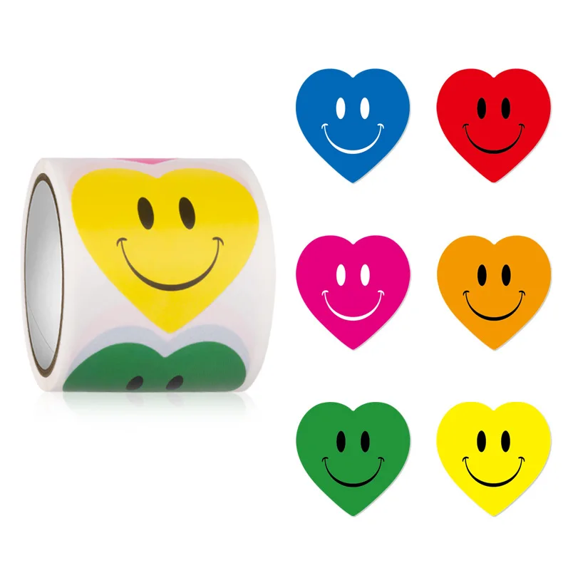 

Наклейки в форме сердца со смайликом для детей, 500 шт.