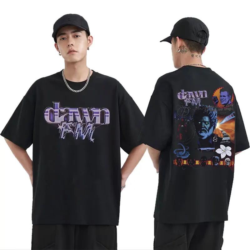 

The Weeknd Dawn FM Double Sided Print Tshirt Male High Sweat Tops Man Vintage T-shirt Men Women Hip Hop Casual Oversized T Shirt