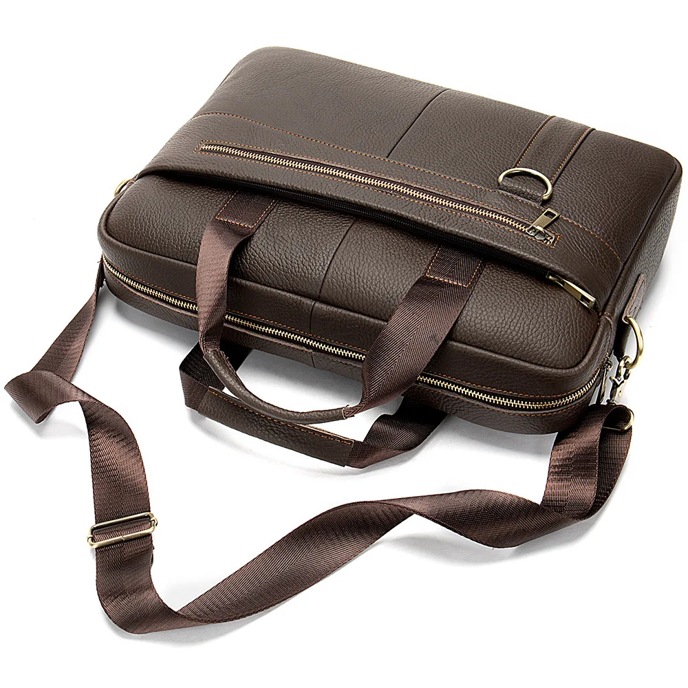 Men's Genuine Leather Business Briefcase High Quality Office Bag 14 Inch Laptop Bag A4 Document Handbag Shoulder Messenger Bag