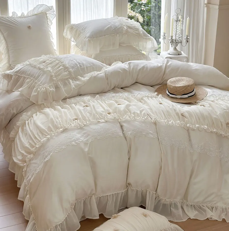 Романтический Комплект постельного белья для милых принцесс бежевая зеленая