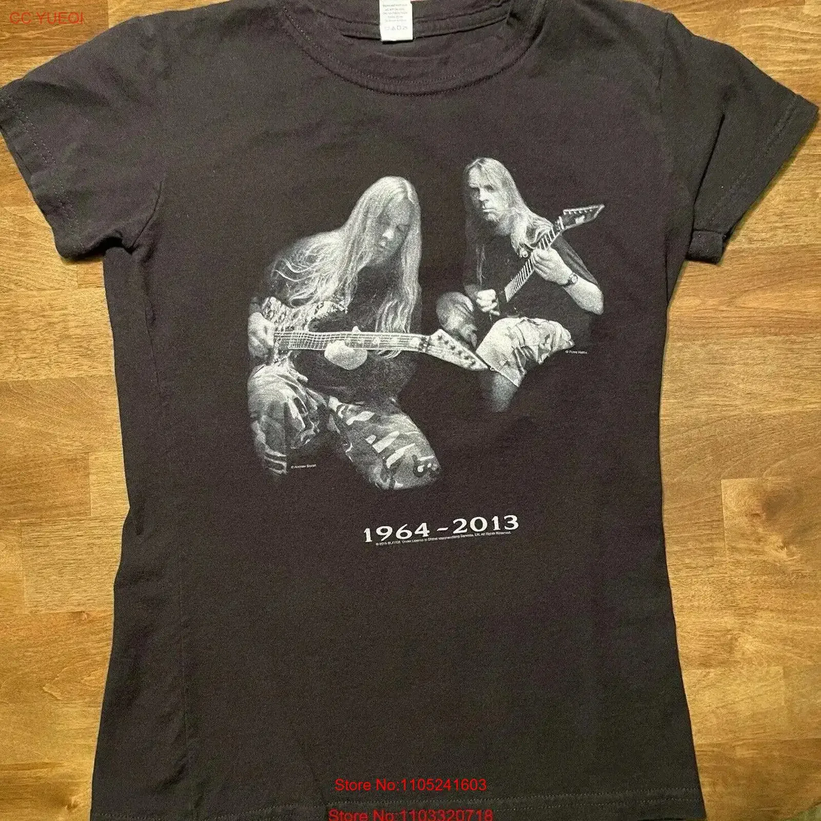 Фото Женская футболка Jeff Hanneman Slayer, маленькая винтажная стильная модная универсальная эластичная мягкая дизайнерская одежда унисекс №1