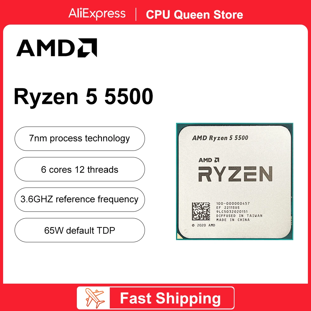 

AMD New Ryzen 5 5500 R5 5500 3.6GHz 6 Core 12 Thread CPU Processor 7NM L3=16M 100-000000457 Socket AMD AM4 Gaming processador