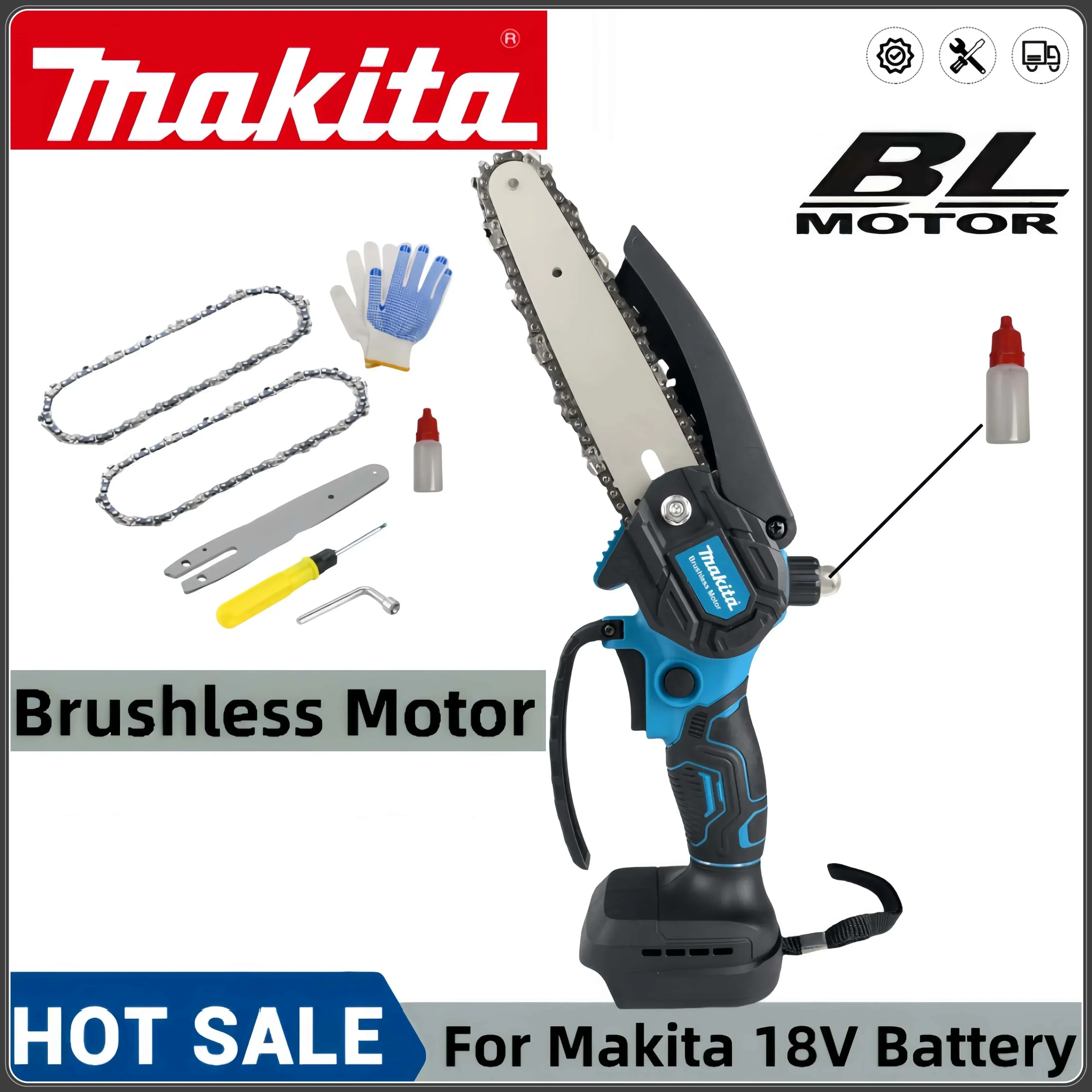 Makita 18 В 6-дюймовая бесщеточная электрическая пила с масленкой эффективная