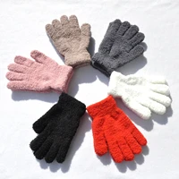 adult half coral velvet finger knitted gloves men and women winter warm plus velvet thickened gloves solid color finger gloves