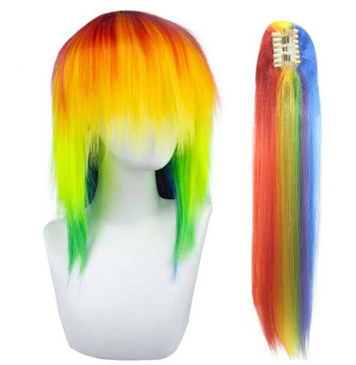 Anime My Little Pony Rainbow Dash Multi Color  Hair Cosplay Costume Wigs Heat Resistance Fiber