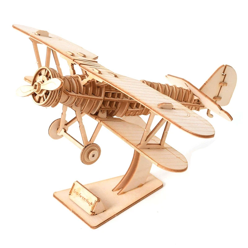 

3D Wooden Puzzle Biplane Toys Assembly Model Wood Craft Kits Desk Decoration For Children Kids Gift