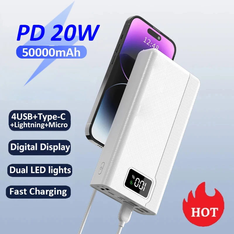 Портативное зарядное устройство 40000/50000 мАч Мобильное портативное PD20W