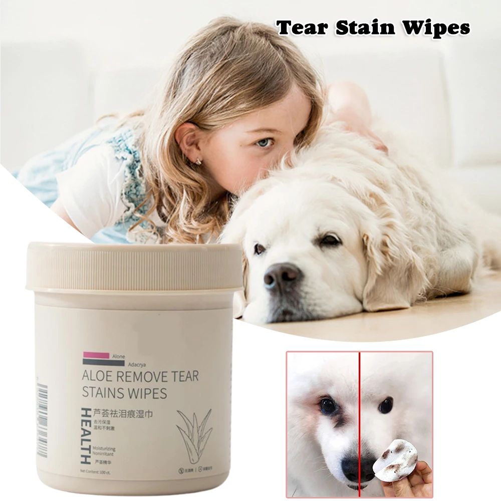 

Wipes for Pet Eyes Gentle Aloe Plant-Based Tear Stain Wipes for Cats Dogs 100 PCS/Box PH 5.6 Non-Woven Cloth Moisturizing NIN668