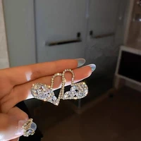 2022 new fashion trend elegant delicate romantic flash diamond love half hollow earrings womens jewelry party gift wholesale