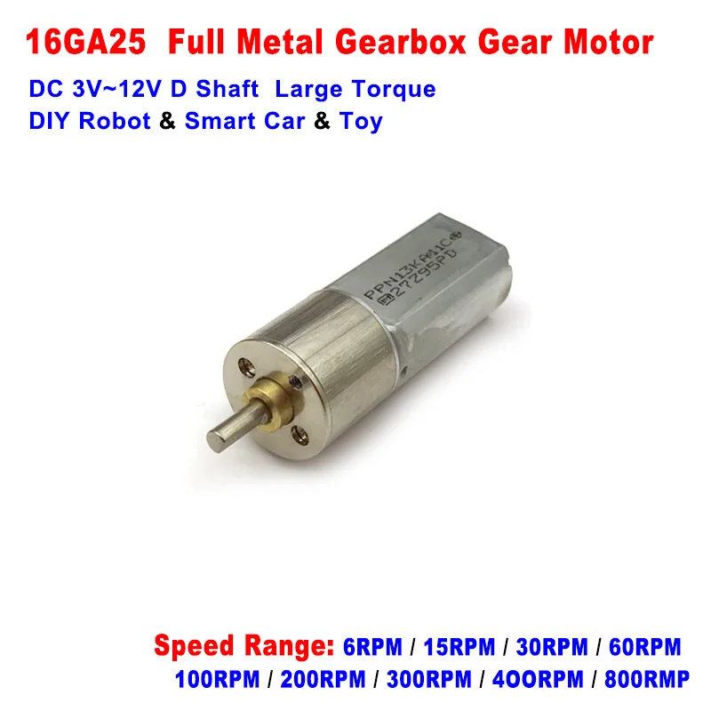 

16GA25 16MM Full Metal Gearbox Gear Motor DC 3V 5V 6V 9V 12V Slow Speed High Power Torque Electric Motor DIY Smart Robot Car Toy