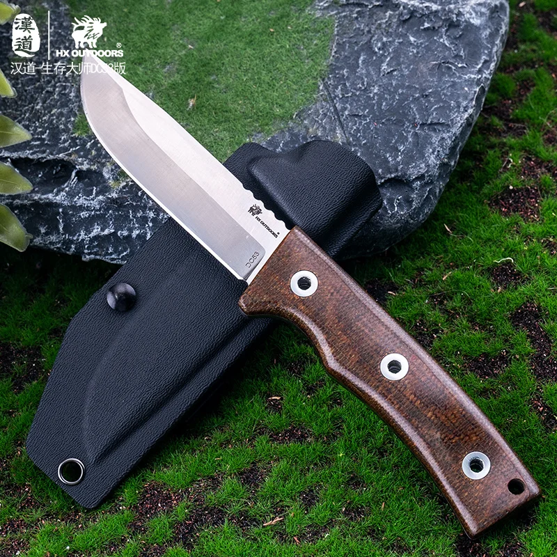 HX OUTDOORS DC53 Steel Full Tang Hunting Knife Kitchen Camping Survival Knives Essential Flax Handle With Kydex Dropshipping