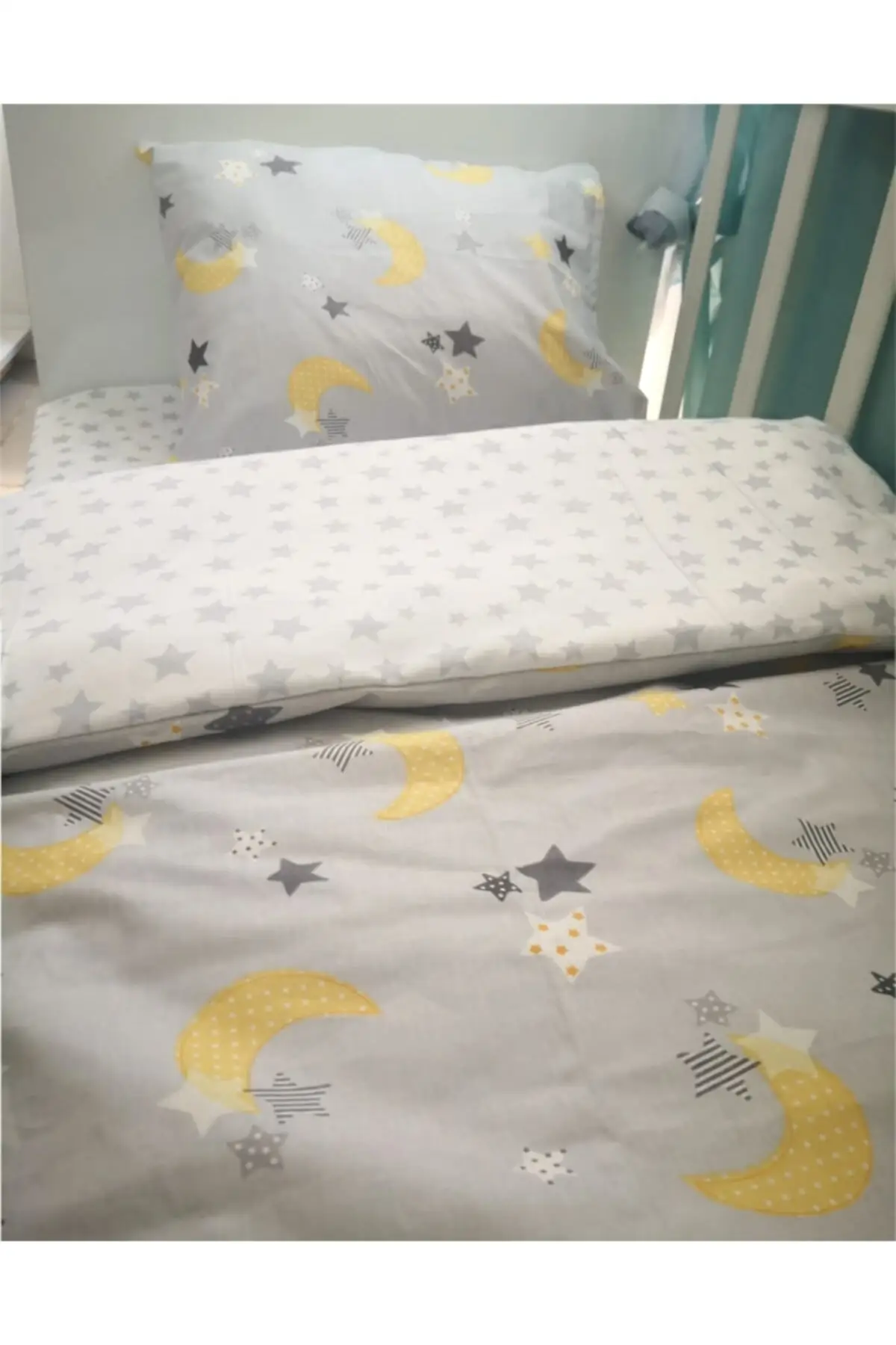 100 cotton Baby/child Bedding Pillow Quilt Set Gray Moon Star 60x120 Cotton Baby & Kids home Textile Textile &