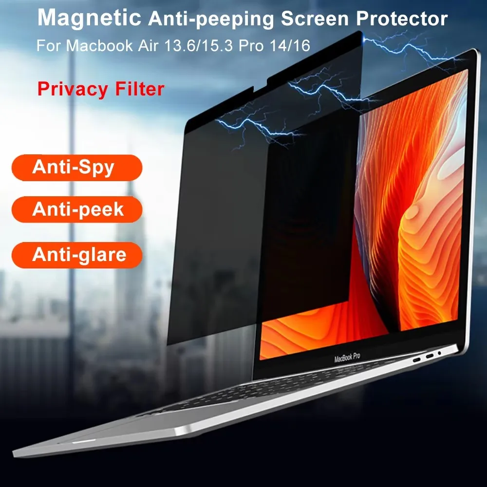 Фото Магнитная защитная пленка для экрана Macbook M4 M3 M2 Pro 14 16 Air 15 13 13.6, антишпионская, антиподглядная, для планшетов и ПК №1