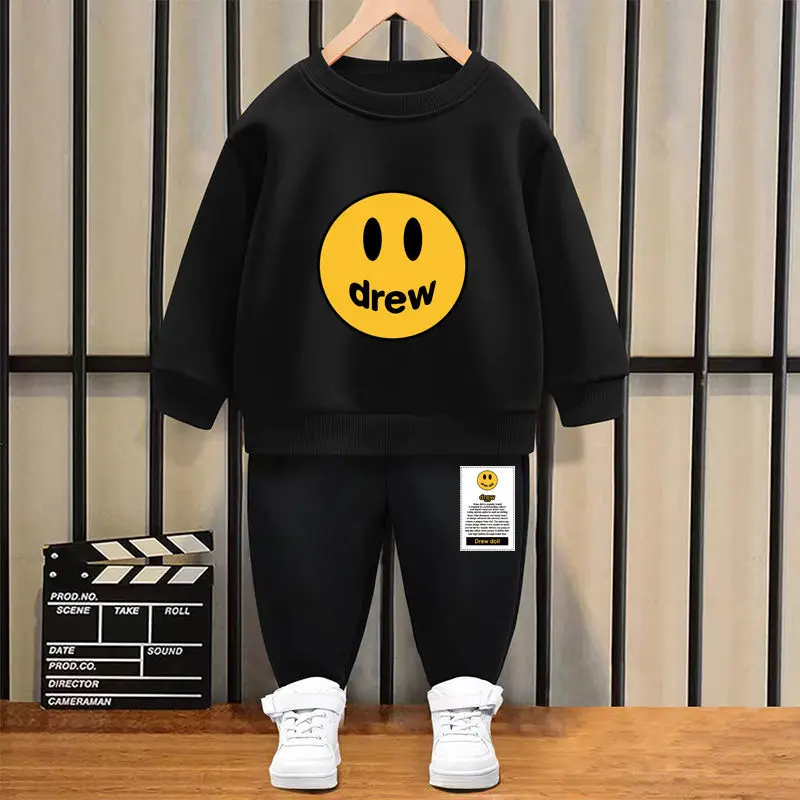 

New Baby Boys Girls Sets Clothing Children 2-10 Year Birthday Suit Smiling Tracksuits Kids Sport Suits Hoodies Tops +Pants 2pcs