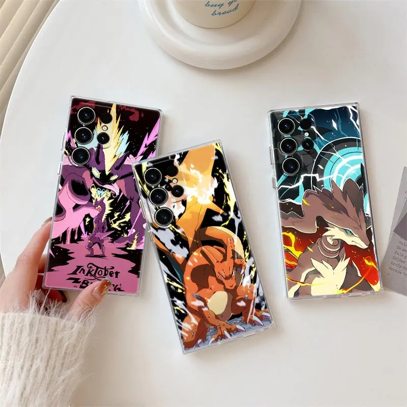 Чехол для телефона Charizard Reshiram Pokemon Anime Samsung Galaxy S24FE S25 S23 S21 Ultra S20 S24 FE S22 Plus A35 A55 5G Clear Case