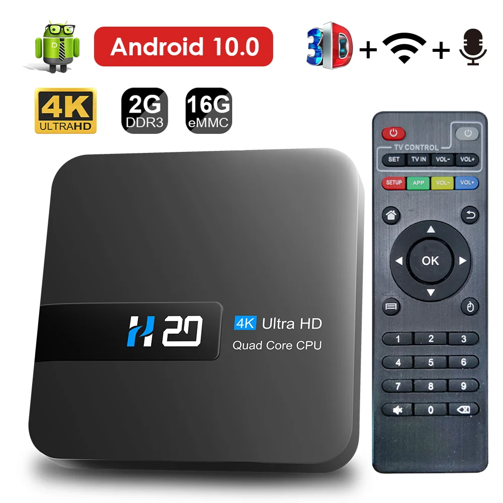 Смарт ТВ-приставка H20 Android 10,0 2 Гб 16 Гб 4K HD голосовой помощник ТВ-приставка Android 10,0 3D Play Store Top Смарт ТВ-приставка Android