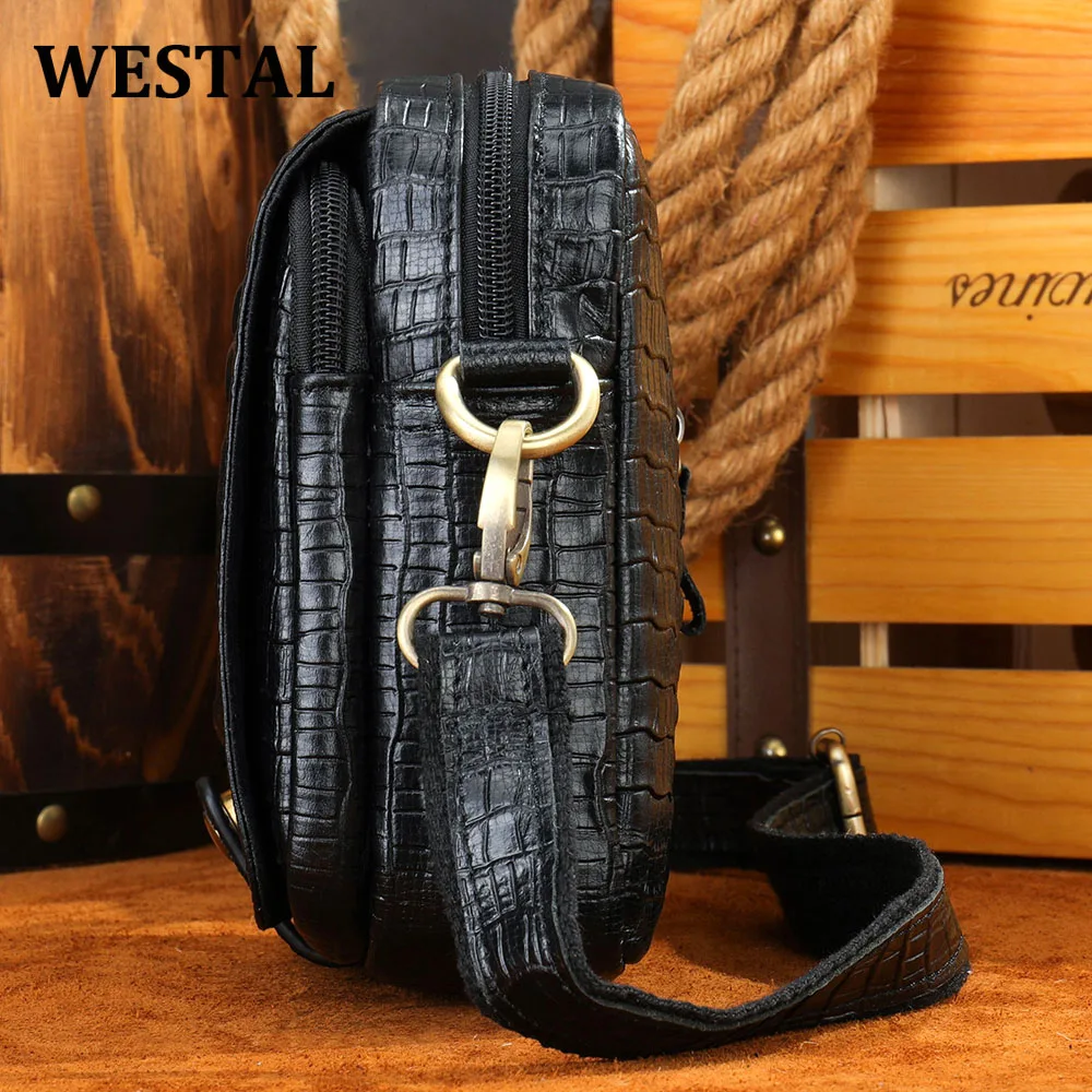 WESTAL Men's Crossbody Shoulder Bag Genuine Leather Crocodile Pattern Messenger Male Alligator Side Bags |