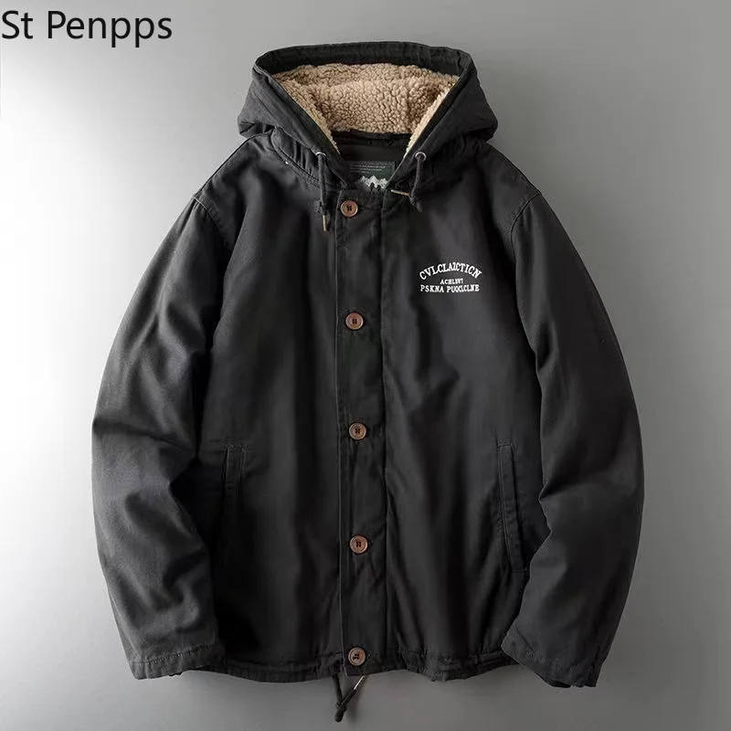 Мужская стеганая куртка зимнее пальто из овечьей шерсти теплая одежда с