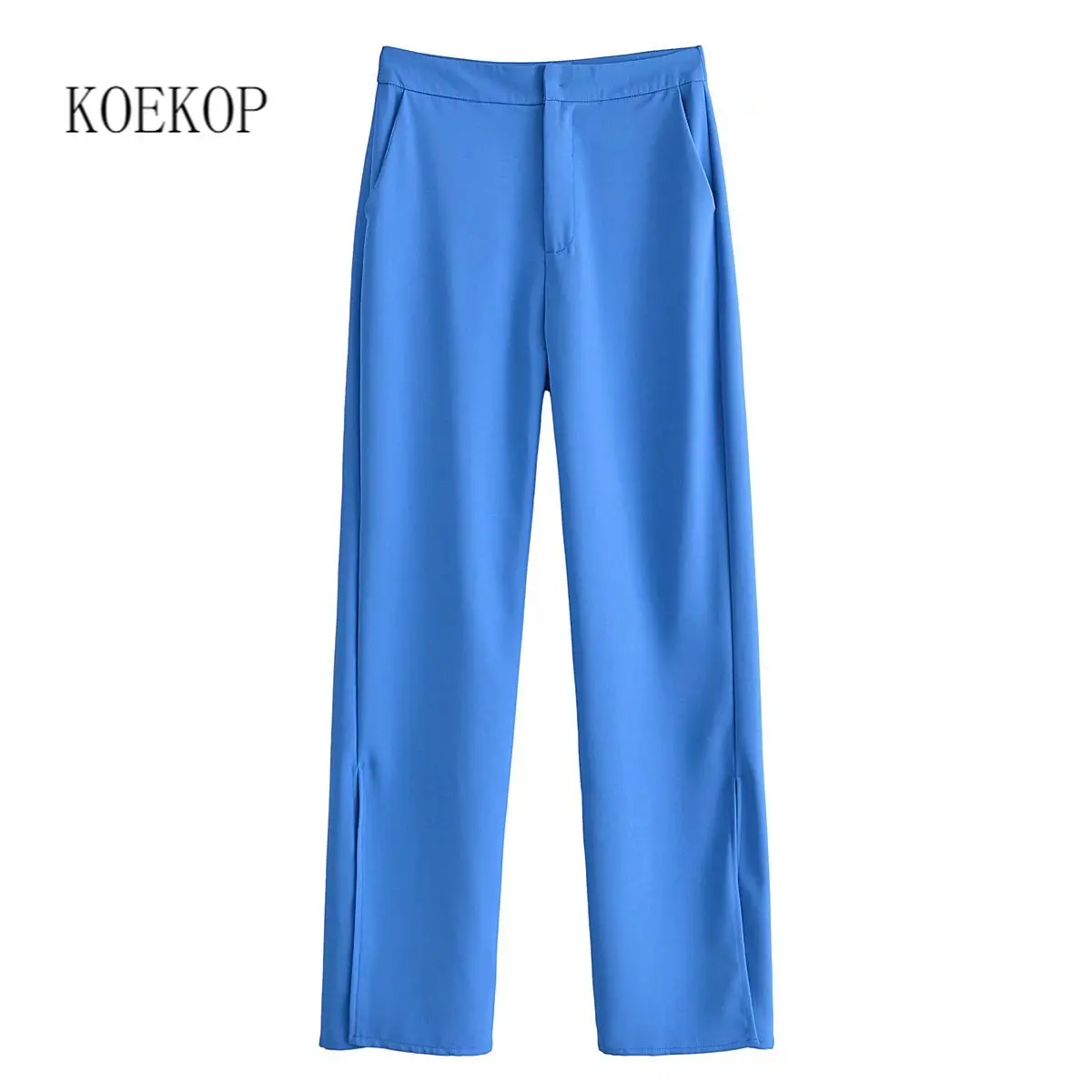 

Koekop Women Fashion Solid Side Slit Full Length Trousers Casual Front Zipper High Waist Pant Female Pants