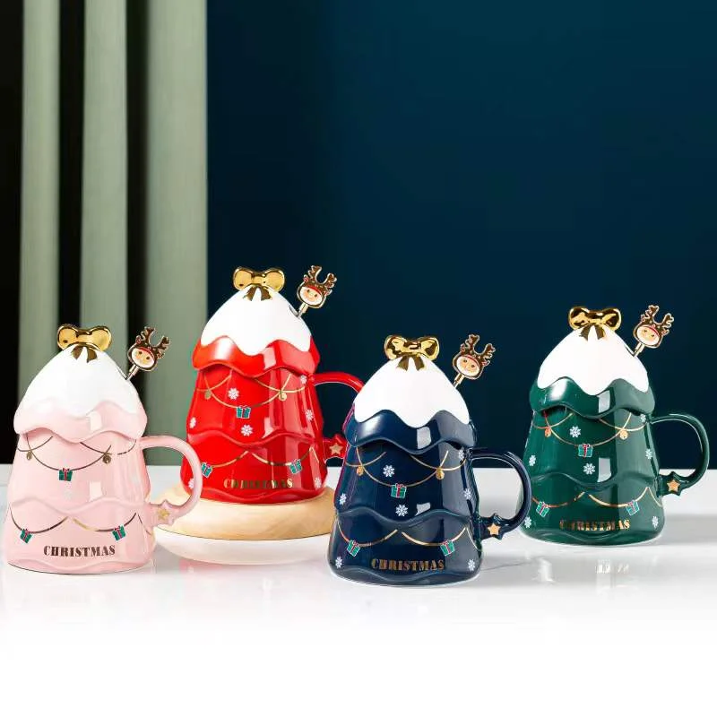 

500ml Ceramic Coffee Cups with Lid and Spoon Kawaii Mug Creative Cartoon Coffee Mugs Breakfast Milk Juice Tea Cup Drinkware