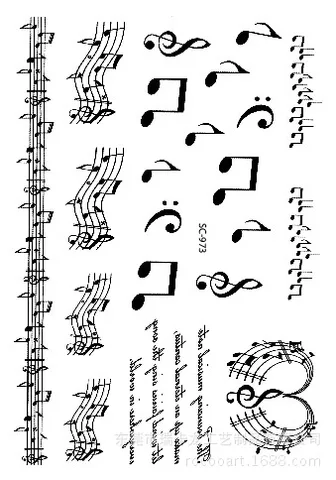 Временные татуировки RCLNDP музыкальные ноты, перо