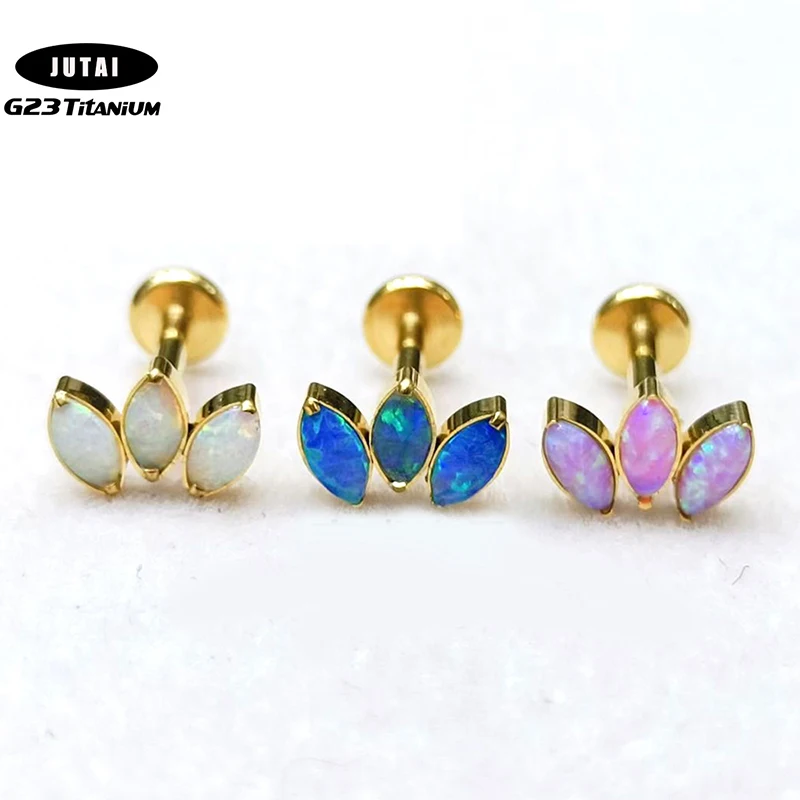 

G23 Titanium16G Piercing Labret Lip Stud Internal Thread 3 Opal Horse's Eye CZ Helix Ear StudCartilage Tragus Jewelry Wholesale