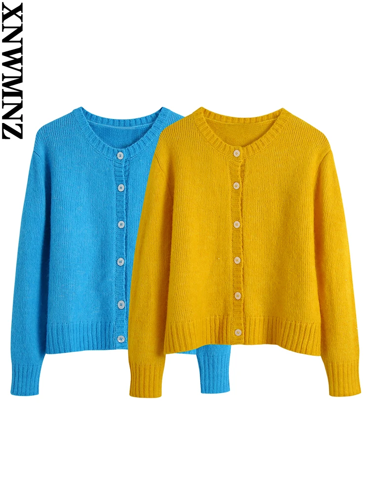 

XNWMNZ 2022, женская мода, однотонный повседневный универсальный вязаный свитер, кардиган или вязаный топ с v-образным вырезом на подтяжках, женс...