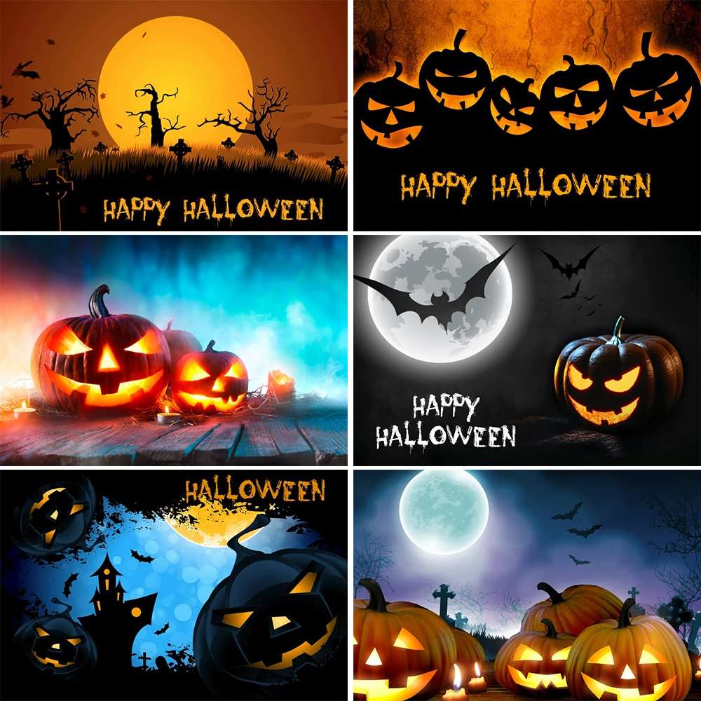 

Happy Halloween Banner Backdrop Party Pumpkin Halloween Backdrops Photography Forest Scene Family Photoshoot Background