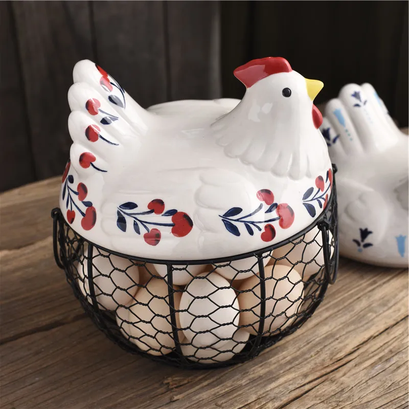 

Storage Hen Iron Egg Potato Garlic Decoration Hollow Container Basket