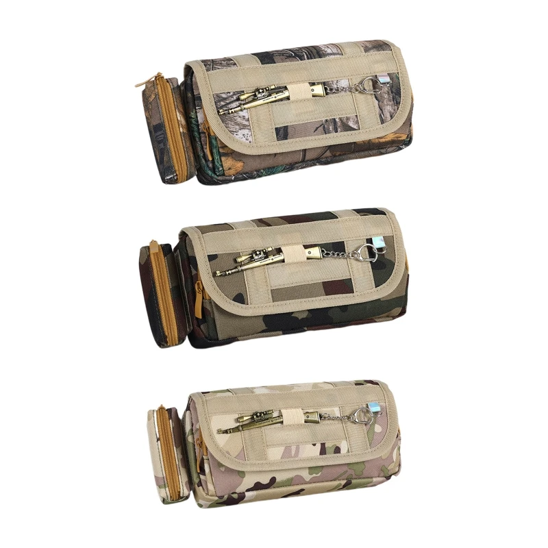

Camo Pen Bag with Removable Coin Pouch Multi-Layer Pencil for Case Canvas Pen Pencil Pouch Zippered for Student Kid Camping