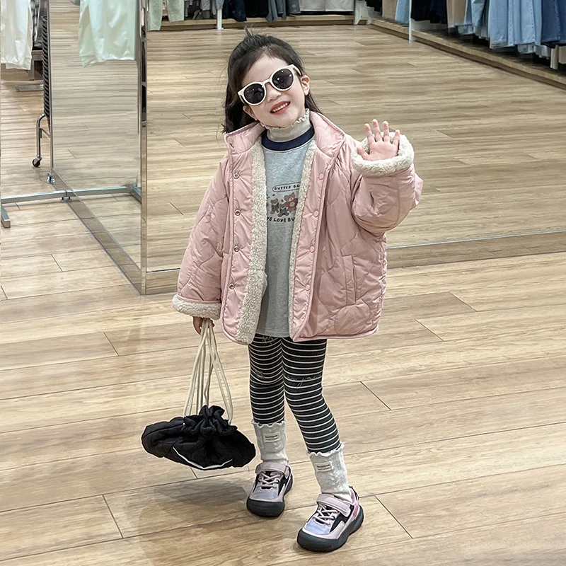 Пальто для девочек двустороннее шерстяное пальто с хлопковой подкладкой новинка