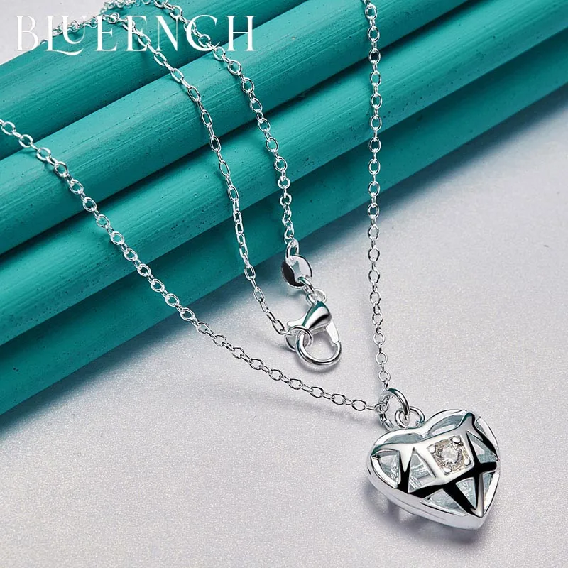 

Blueench 925 Sterling Silver Love Heart Stereo Cutout Pendant Necklace for Ladies Wedding Party Fashion Charm Jewelry