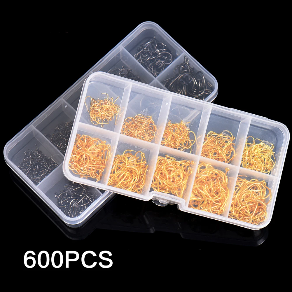 

600pcs Fish Hooks 10 Sizes Fishing Black Silver Sharpened With Box Quality Kit Top Quality Fishing Hooks Iscas Pesca
