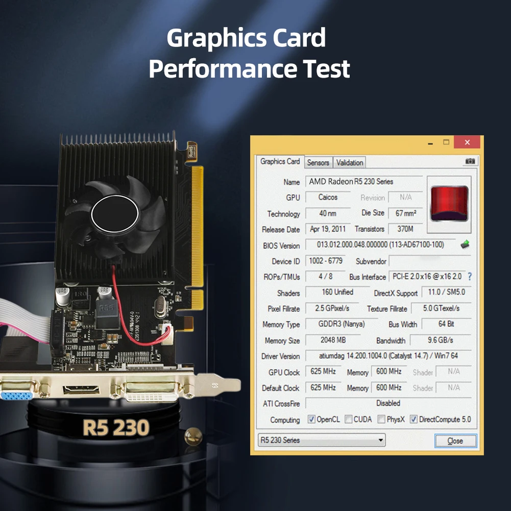 

R5 230 2G Computer Graphics Card VGA Graphics Processor Card 64bit PCI-E 2GB GDDR3 for Daily Office Web Browsing Games