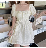 summer dress women 2022 elegant lace puff sleeve square collar mini dress vintage floral dress korean fashion ruffle vestido