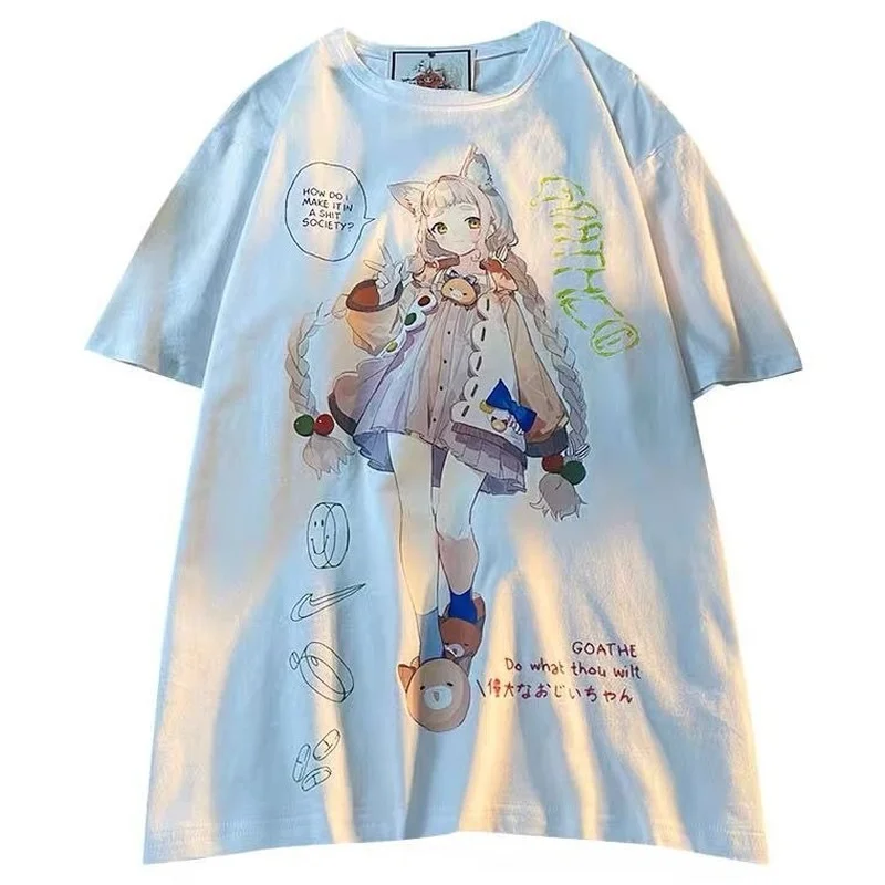 

Summer Original Jk Short-sleeved Anime Couple Tops Cute Loose Harajuku Style Printed Japanese Soft Girl T-shirts for Men Women