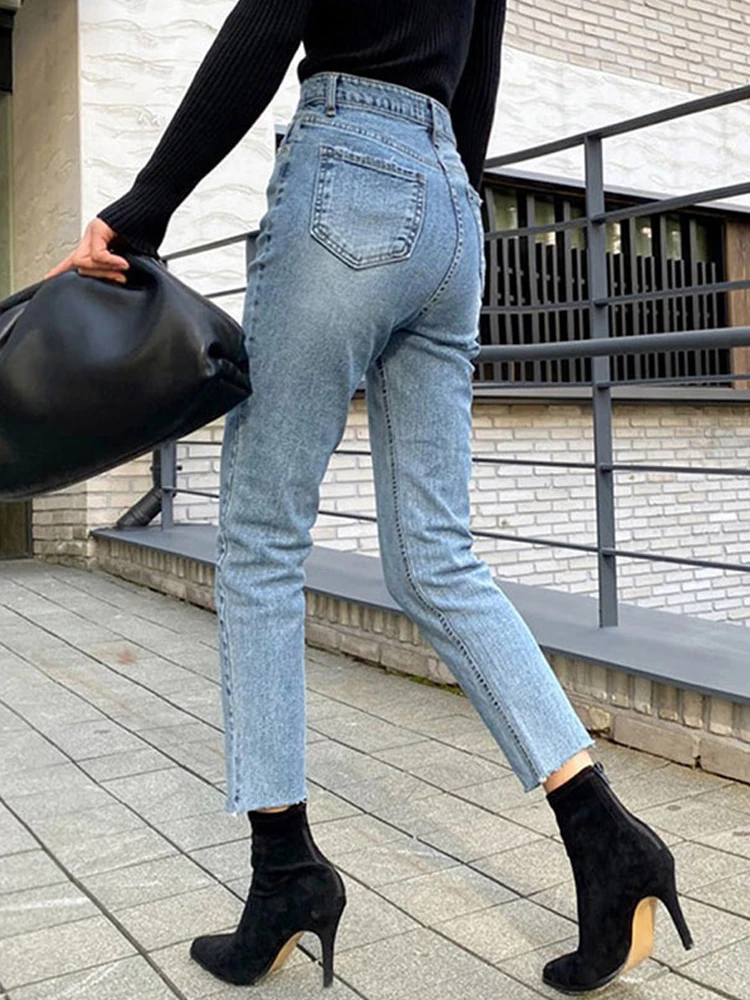 Classic Jeans For Women High Waist Ankle Length Straight Pants Fashion Slim Fit Washed Female Denim Trousers Boyfriend Girl Jean