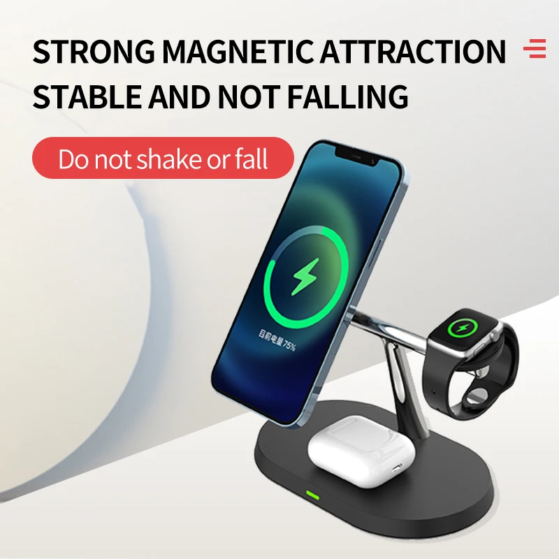Фото Магнитная Беспроводная зарядная подставка 3 в 1 100 Вт для Macsafe iPhone 14 13 12 Apple Watch Airpods Магнитная Беспроводная зарядная подставка 3 в 1 100 Вт для Macsafe iPhone 14 13 12 Apple Watch Airpods