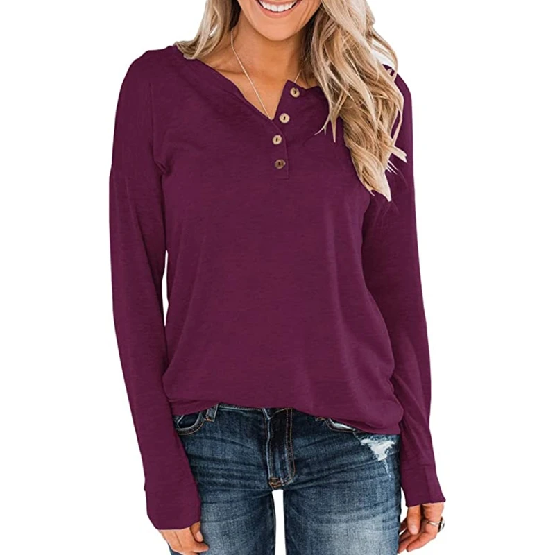 

MXMA Womens Casual Blouses Long Sleeve Sexy Button Down V-Neck Autumn Loose Shirts